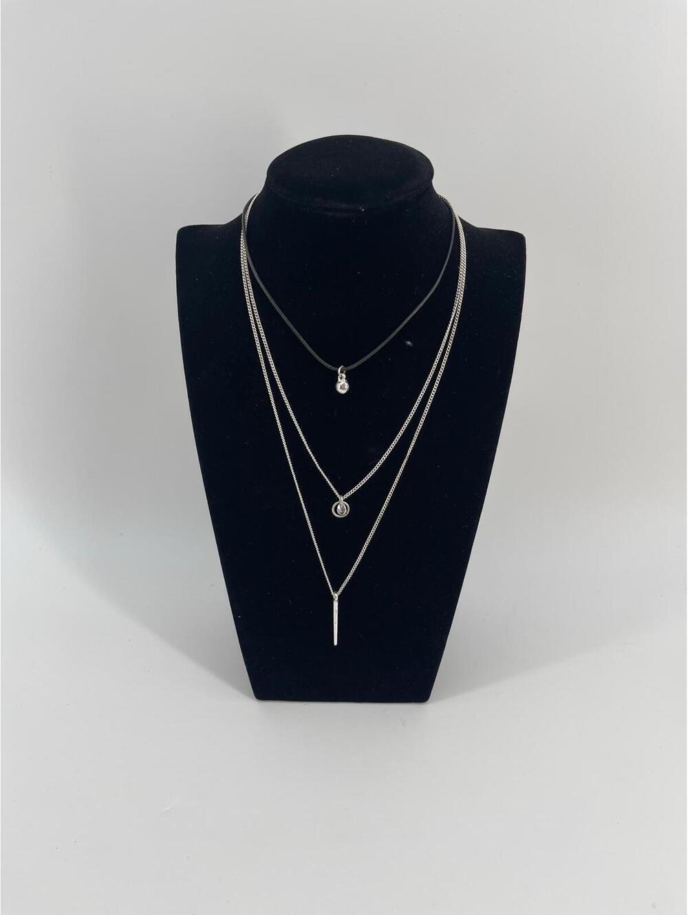 Lovisa Y2K Layered Necklace Silver Tone Multi Strand Bar Pendant Boho